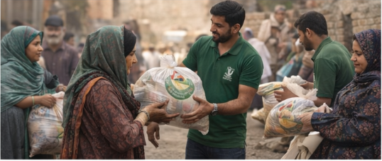 A Pakistani family receiving support